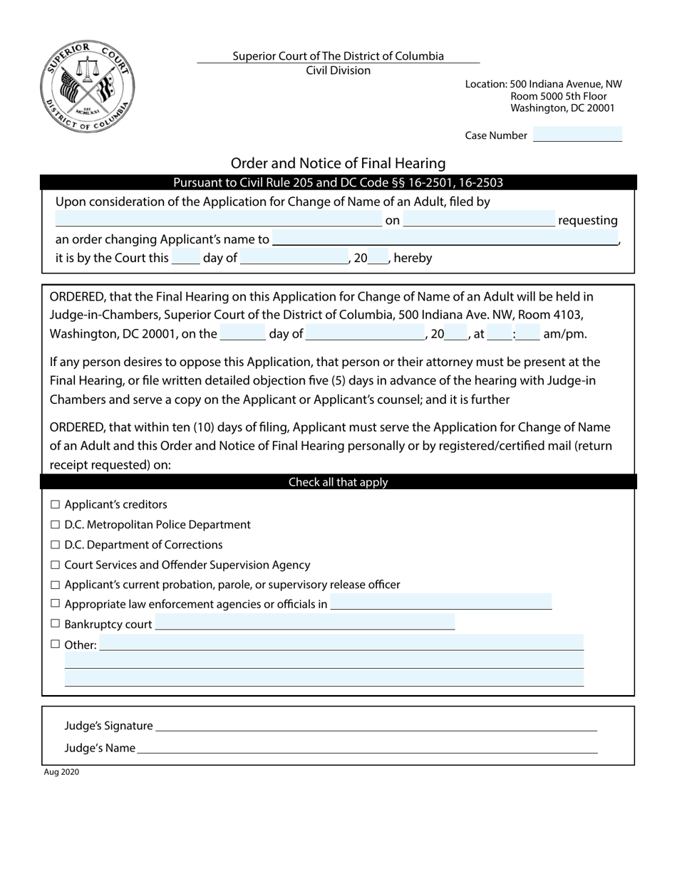 Application for Change of Name of an Adult - Washington, D.C., Page 8