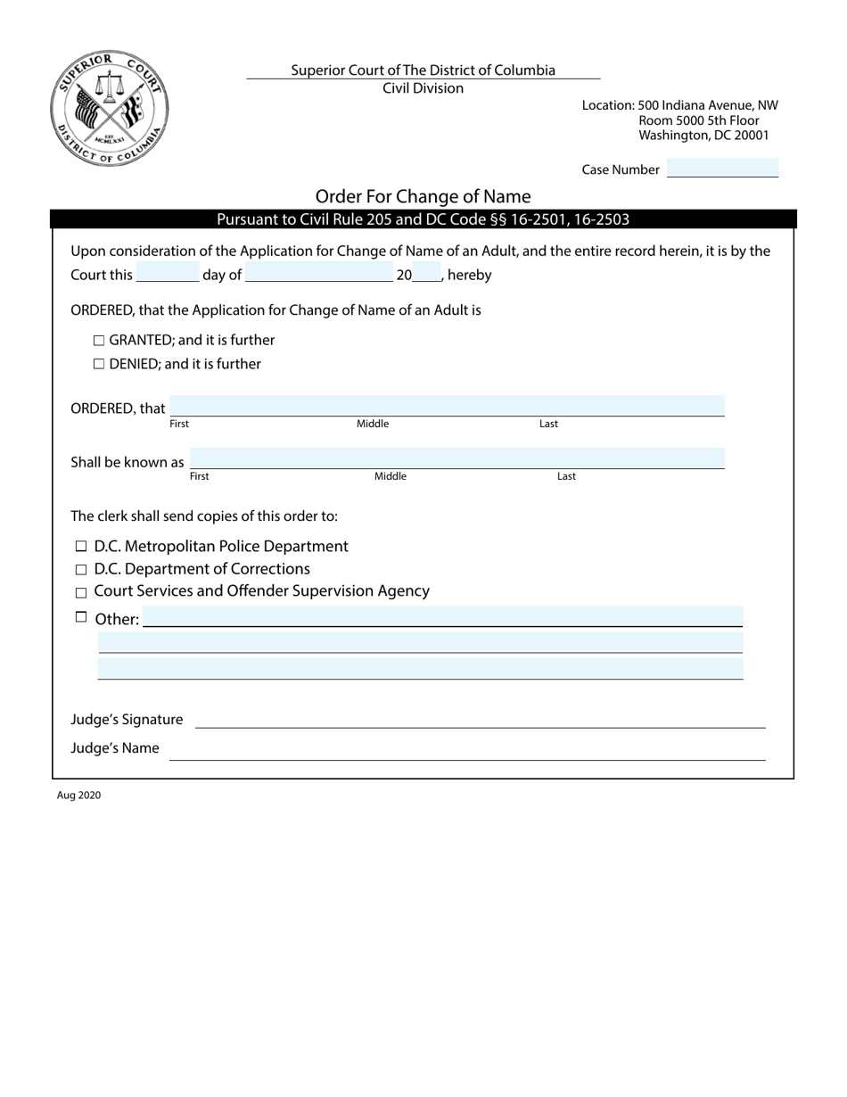 Application for Change of Name of an Adult - Washington, D.C., Page 9