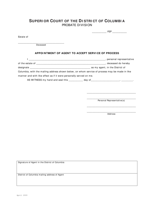 Appointment of Agent to Accept Service of Process - Washington, D.C. Download Pdf