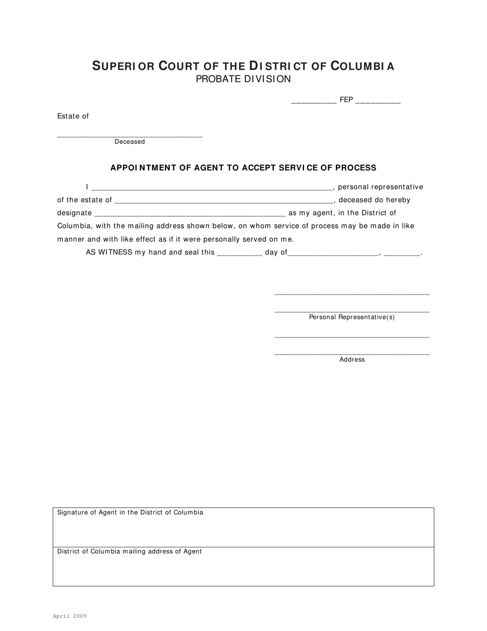 Appointment of Agent to Accept Service of Process - Washington, D.C., Page 1