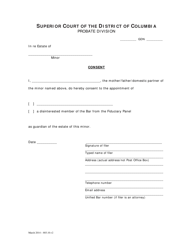 Document preview: Consent (From Parents/Domestic Partners if Alive and Not Petitioners) - Washington, D.C.