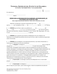 Document preview: Orden Para La Designacion De Un Abogado, Un Examinador, Un Visitador O Un Tutor Ad Litem - Washington, D.C. (Spanish)