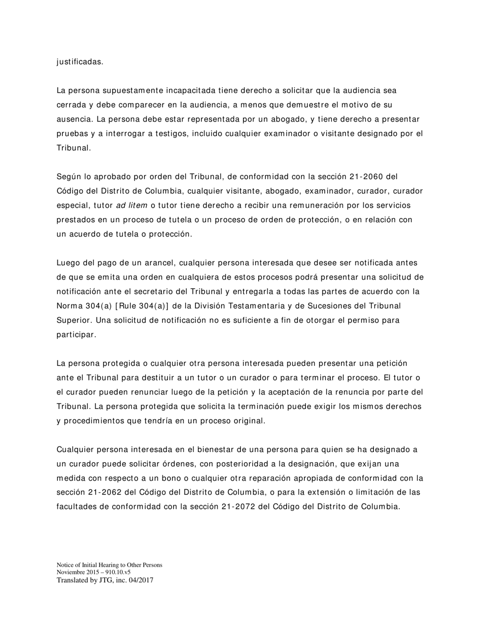 Notificacion De Audiencia Inicial a Terceros - Washington, D.C. (Spanish), Page 6