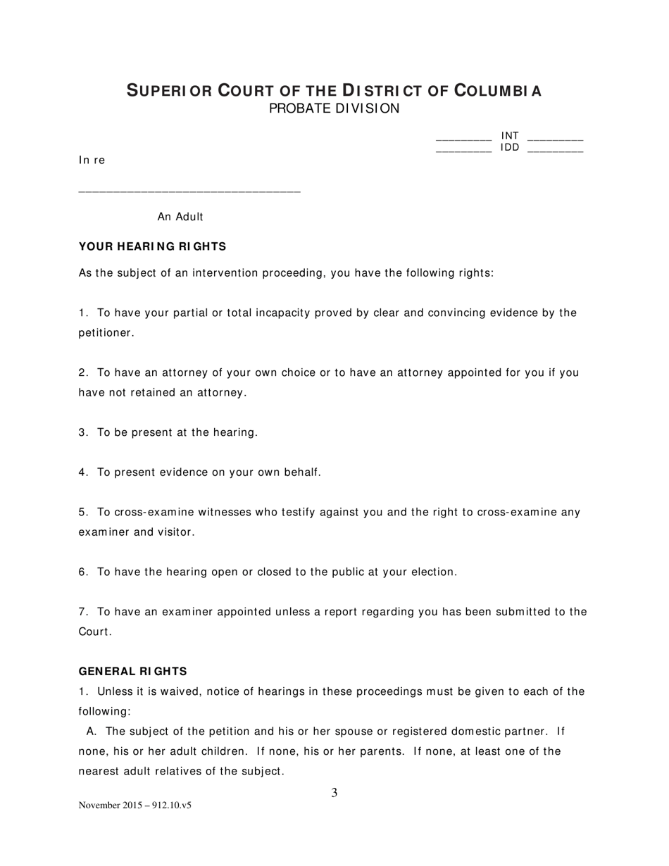 Notice of Initial Hearing to Subject - Washington, D.C., Page 3