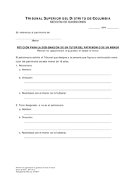 Document preview: Peticion Para La Designacion De Un Tutor Del Patrimonio De Un Menor - Washington, D.C. (Spanish)