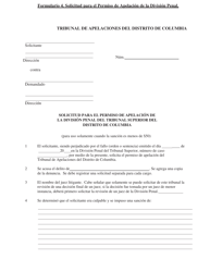 Document preview: Formulario 4 Solicitud Para El Permiso De Apelacion De La Division Penal - Washington, D.C. (Spanish)