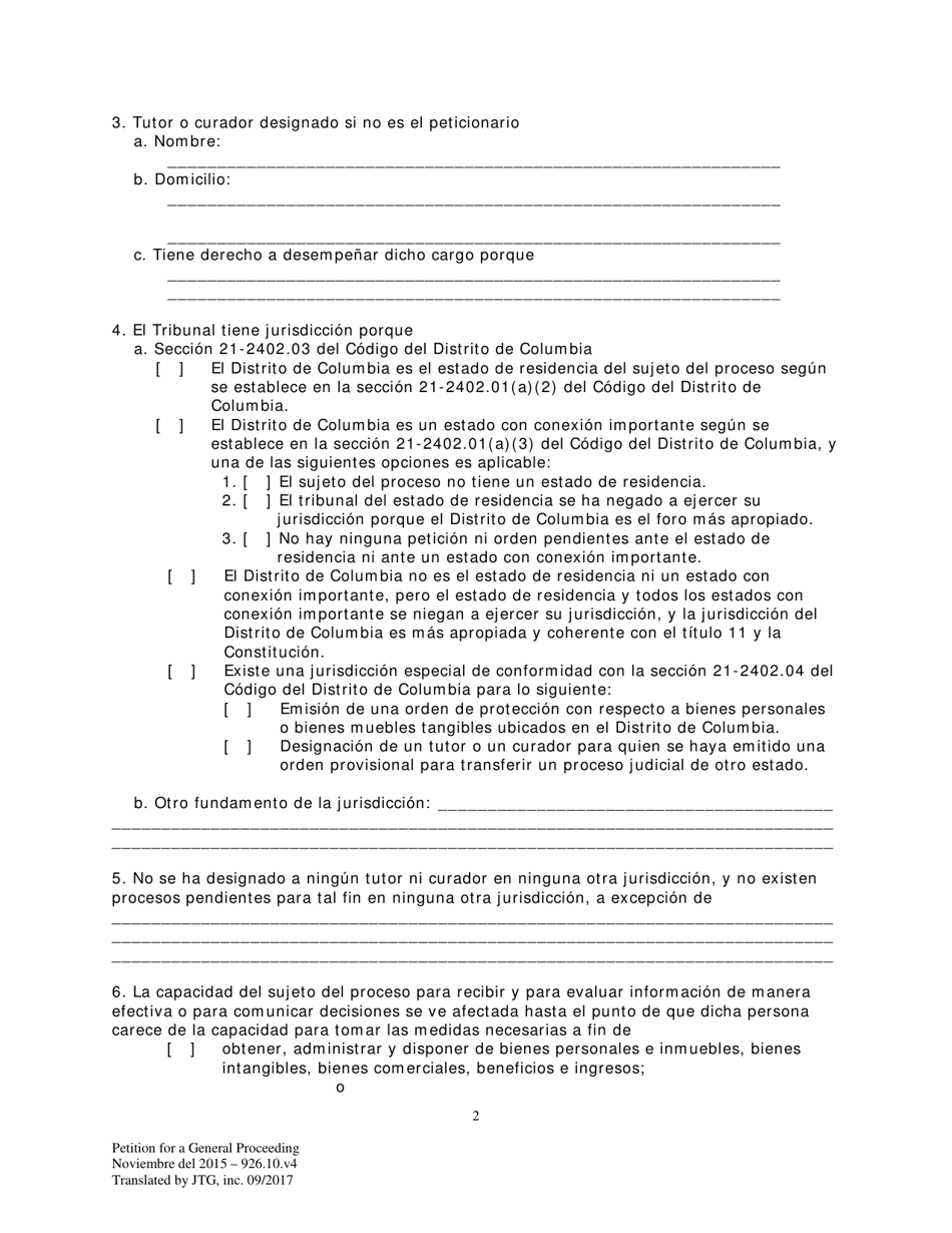 Peticion De Una Accion General - Washington, D.C. (Spanish), Page 2