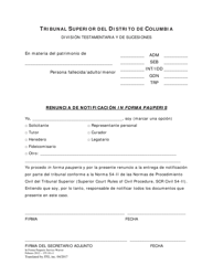 Document preview: Renuncia De Notificacion in Forma Pauperis - Washington, D.C. (Spanish)