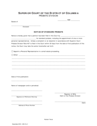 Document preview: Notice of Standard Probate - Washington, D.C.
