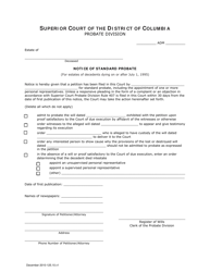 Document preview: Notice of Standard Probate (For Estates of Decedents Dying on or After July 1, 1995) - Washington, D.C.