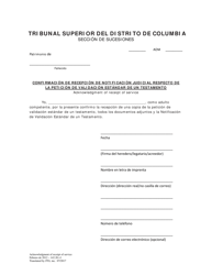 Document preview: Confirmacion De Recepcion De Notificacion Judicial Respecto De La Peticion De Validacion Estandar De Un Testamento - Washington, D.C. (Spanish)