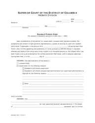 Document preview: Standard Probate Order (For Estates of Decedents Dying on or After July 1, 1995) - Washington, D.C.
