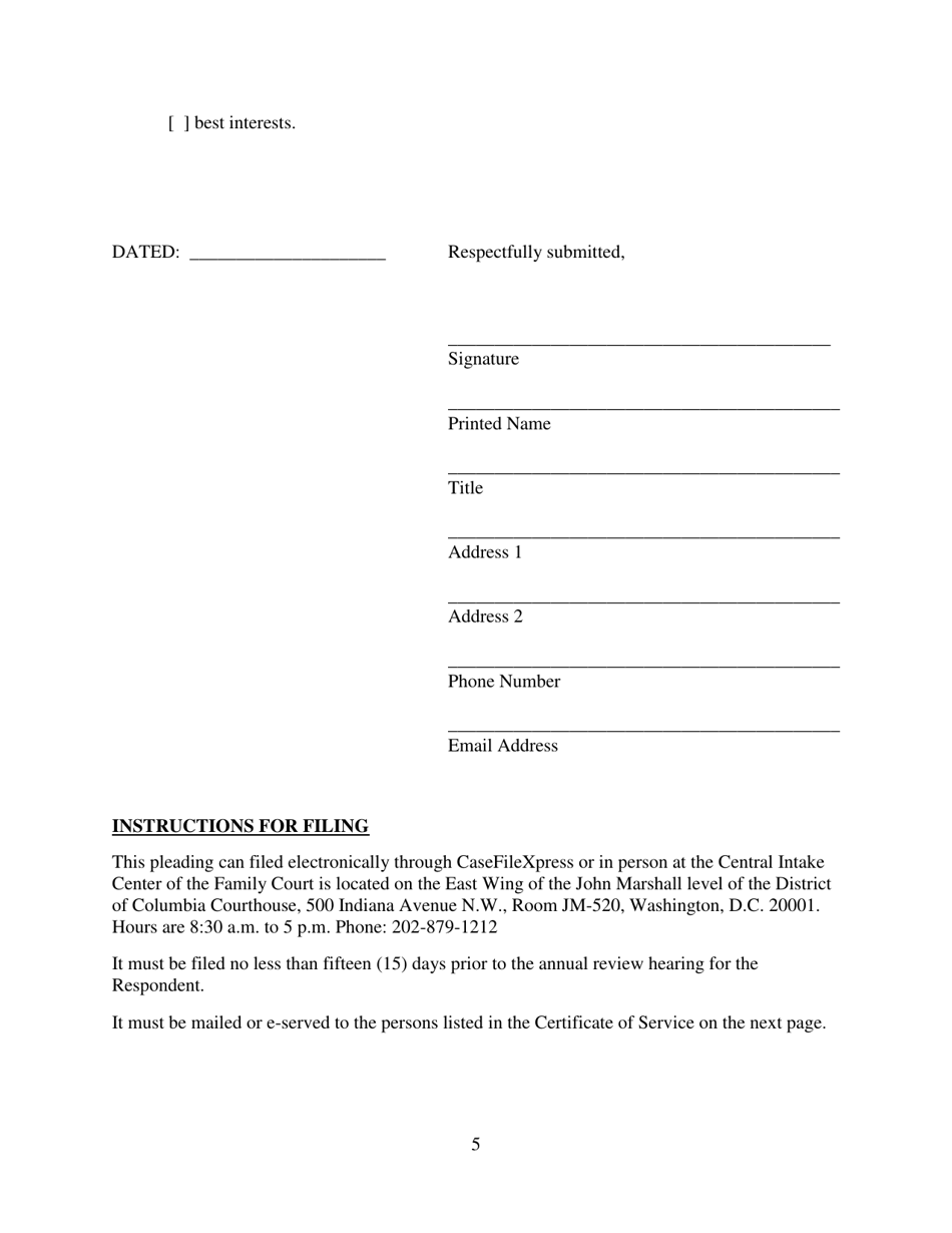 Challenge to the Substitute Decision Makers Report Regarding Continued Voluntary Commitment - Washington, D.C., Page 5