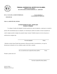 Document preview: Consentimiento Del Adoptado - Washington, D.C. (Spanish)