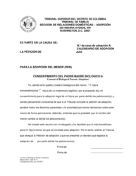 Document preview: Consentimiento Del Padre/Madre Biologico/A - Washington, D.C. (Spanish)