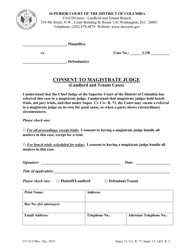 Document preview: Form CV-3115 Consent to Magistrate Judge (Landlord and Tenant Cases) - Washington, D.C.