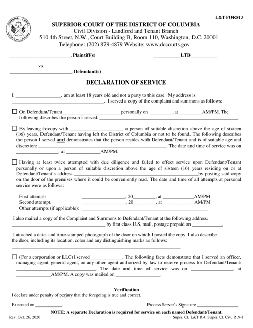 L&T Form 3 Declaration of Service - Washington, D.C.