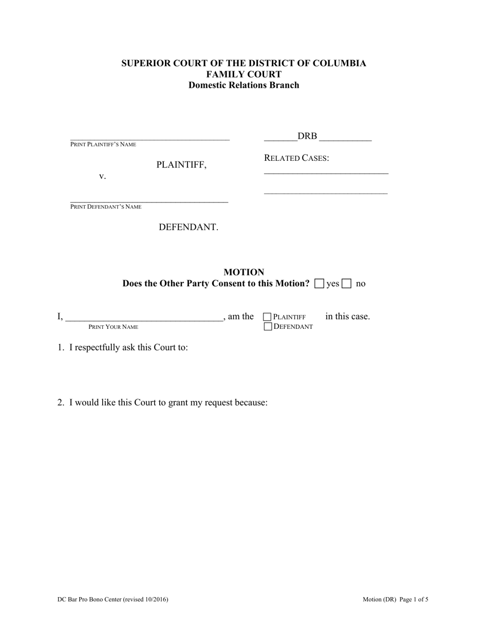Domestic Relations Motion - Washington, D.C., Page 1