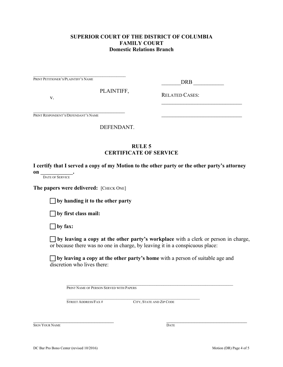 Domestic Relations Motion - Washington, D.C., Page 4