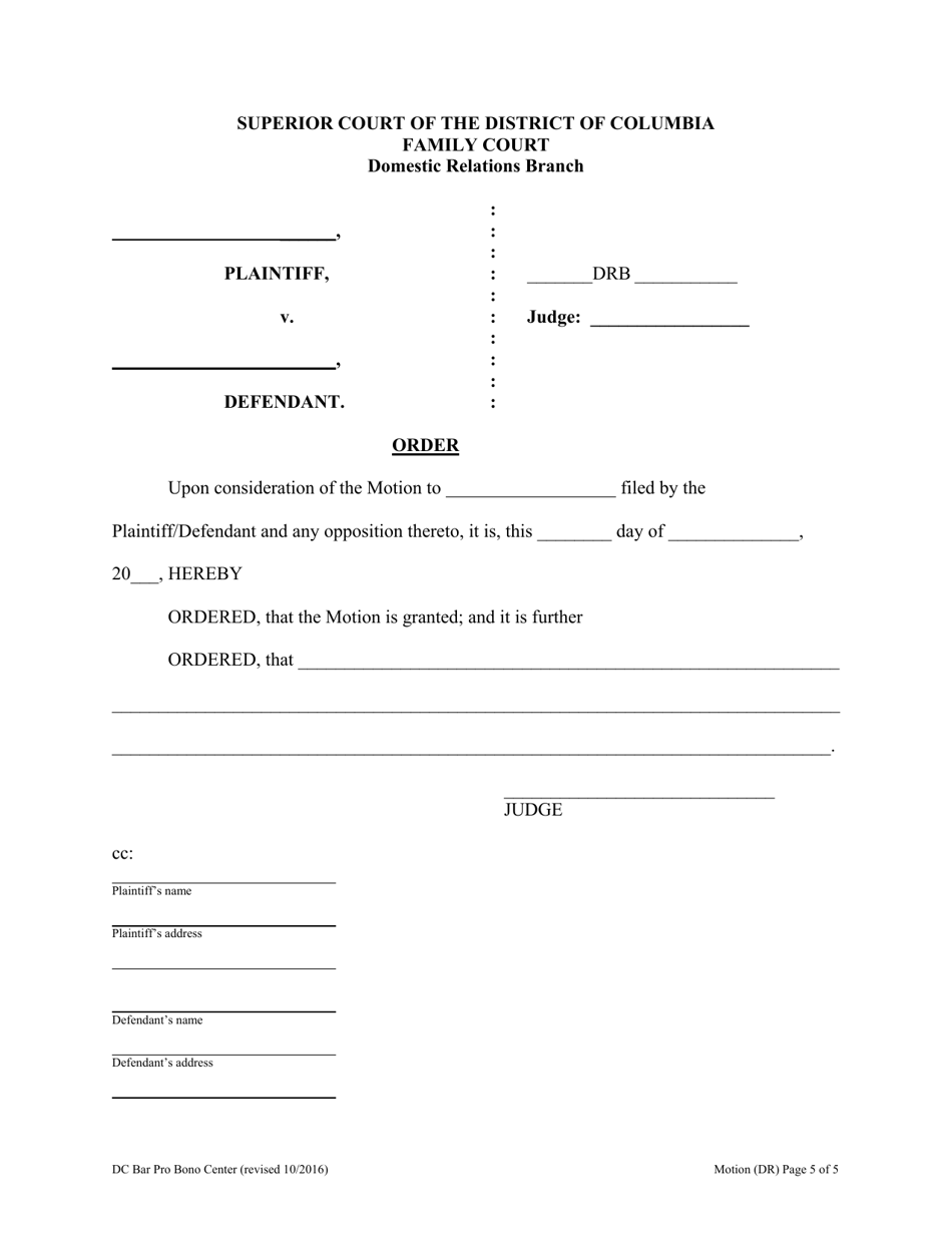 Domestic Relations Motion - Washington, D.C., Page 5