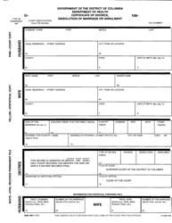 Document preview: Form DHS-1601 Certificate of Divorce, Dissolution of Marriage or Annulment - Washington, D.C.