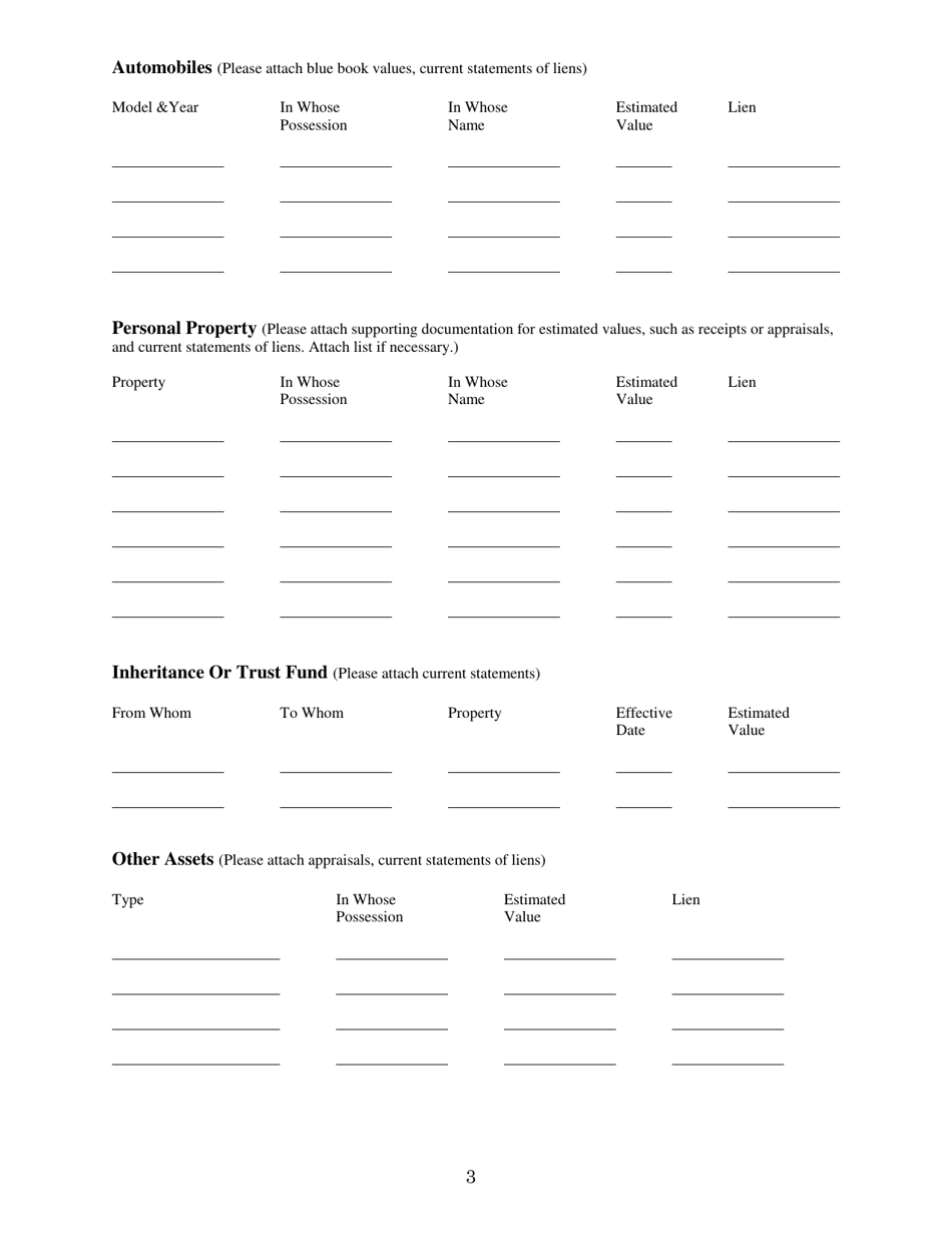 Family Mediation Financial Form - Assets - Washington, D.C., Page 3