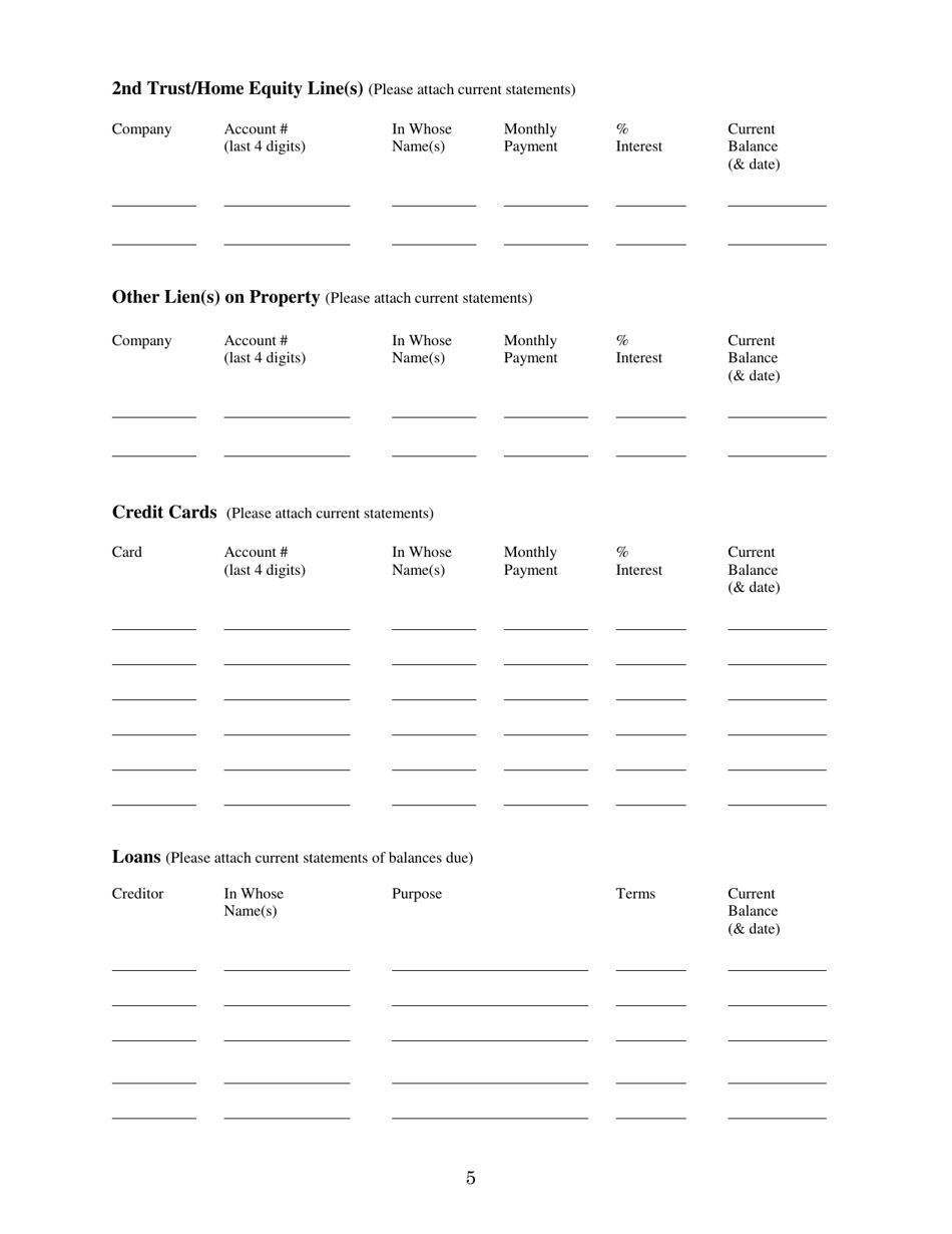 Family Mediation Financial Form - Assets - Washington, D.C., Page 5
