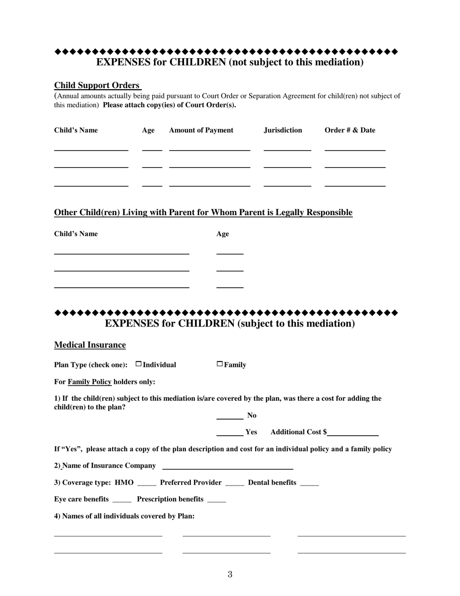 Family Mediation Financial Form - Income - Washington, D.C., Page 3