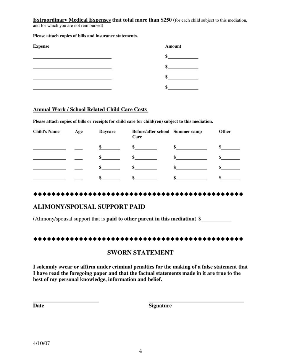 Family Mediation Financial Form - Income - Washington, D.C., Page 4