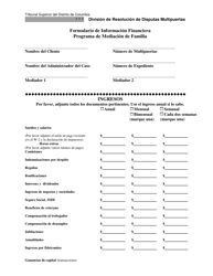 Document preview: Formulario De Informacion Financiera - Ingresos - Programa De Mediacion De Familia - Washington, D.C. (Spanish)