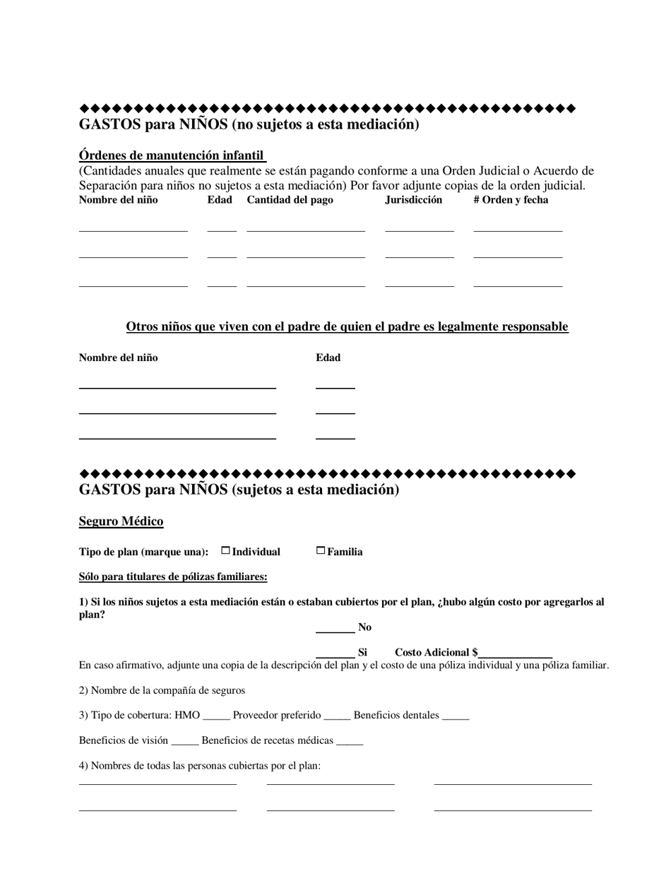 Formulario De Informacion Financiera - Ingresos - Programa De Mediacion De Familia - Washington, D.C. (Spanish), Page 3