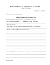 Document preview: Objection (Exception) to Fee Petition and Order - Washington, D.C.