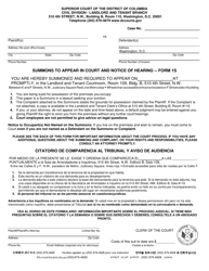 Document preview: Form 1S Summons to Appear in Court and Notice of Hearing - Washington, D.C. (English/Spanish)