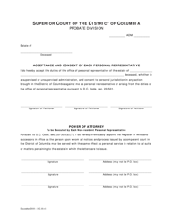 Document preview: Acceptance and Consent of Each Personal Representative - Washington, D.C.