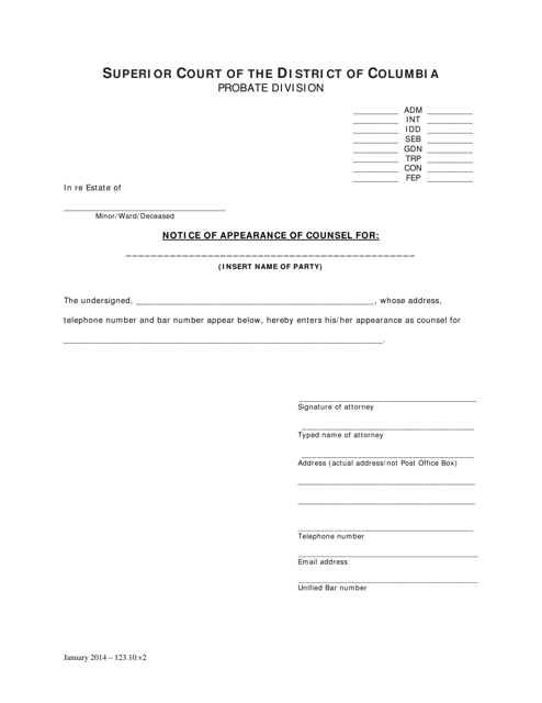 Notice of Appearance of Counsel - Washington, D.C. Download Pdf