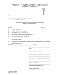 Document preview: Notificacion De Fallecimiento Del Fiduciario - Washington, D.C. (Spanish)