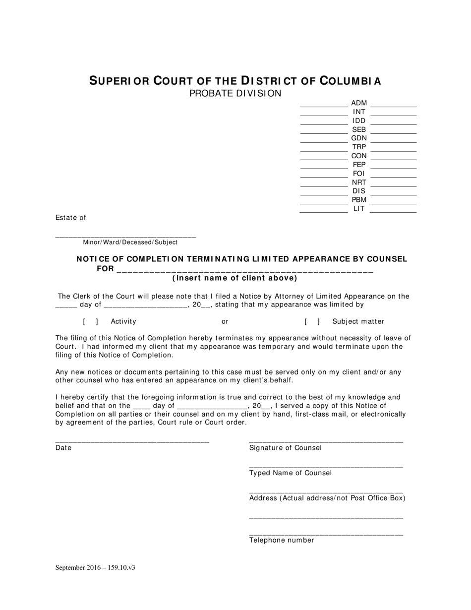 Notice of Limited Appearance and Notice of Completion Terminating Limited Appearance by Counsel - Washington, D.C., Page 3