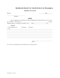 Petition for Personal Representative&#039;s Bond Pursuant to D.c. Code, SEC. 20-502 (A-1) - Washington, D.C., Page 3
