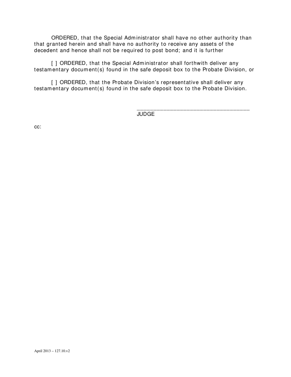 Petition for Appointment of Special Administrator to Open Safe Deposit Box and Order - Washington, D.C., Page 5