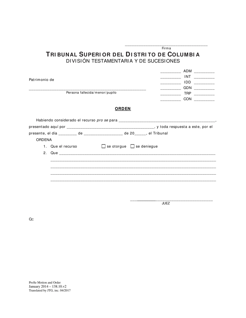 Recurso Pro Se Y Orden - Washington, D.C. (Spanish), Page 3