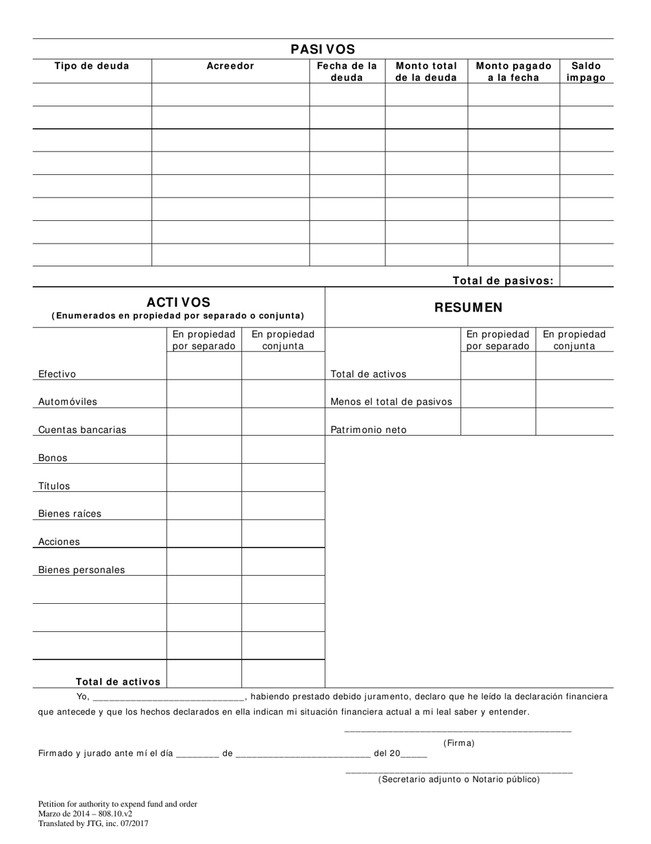 Peticion De Autoridad Para Utilizar Fondos - Washington, D.C. (Spanish), Page 8