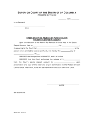 Petition for Release of Funds Held in the Estate Deposit Account and Order (Gdn) - Washington, D.C., Page 3