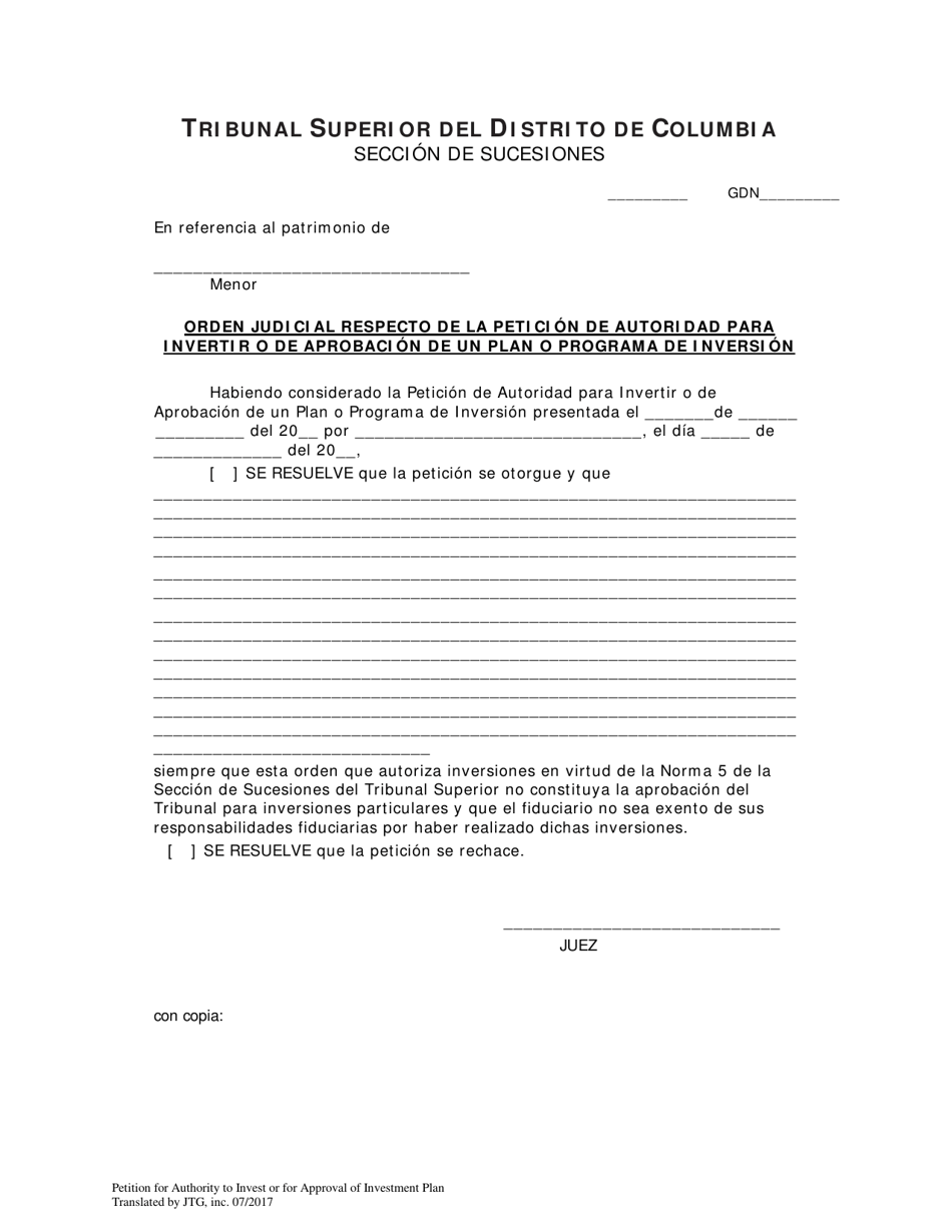 Peticion De Autoridad Para Invertir O De Aprobacion De Un Plan O Programa De Inversion - Washington, D.C. (Spanish), Page 4
