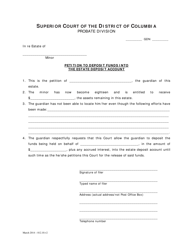 Document preview: Petition to Deposit Funds Into the Estate Deposit Account and Order (Gdn) - Washington, D.C.