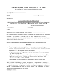 Document preview: Solicitud Para Proceder Sin Pagar Por Adelantado Costas, Honorarios Ni Garantias (In Forma Pauperis) Y Orden (Lit) - Washington, D.C. (Spanish)