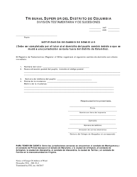 Document preview: Notificacion De Cambio De Domicilio (Int) - Washington, D.C. (Spanish)