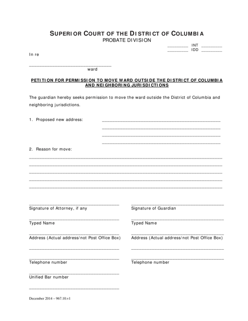 Petition for Permission to Move Ward Outside the District of Columbia and Neighboring Jurisdictions - Washington, D.C. Download Pdf