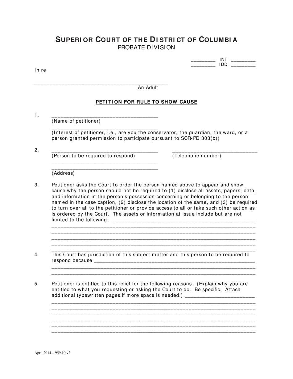 Petition for Rule to Show Cause and Order - Washington, D.C., Page 1