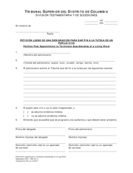 Document preview: Peticion Luego De Una Designacion Para Dar Fin a La Tutela De Un Pupilo Vivo - Washington, D.C. (Spanish)