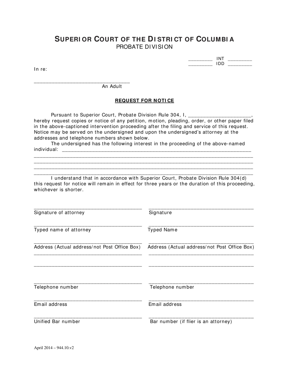 Request for Notice - Washington, D.C., Page 1